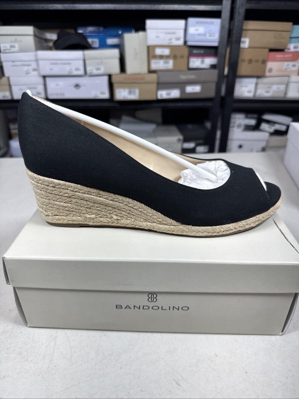 Bandolino 11 Women's Nuri Black Peep-Toe Espadrille Wedges
